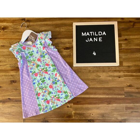 NWT Matilda Jane Let's Go Together Spring Flowers Purple Green Floral Dress 4 - Picture 1 of 9